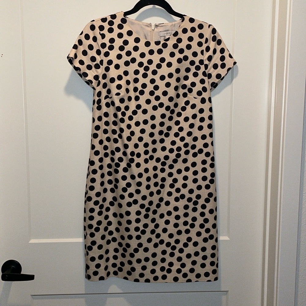 J.Crew 100% Cotton Cream & Black Polka Dot Shift Dress, Hidden Zipper Size 0
